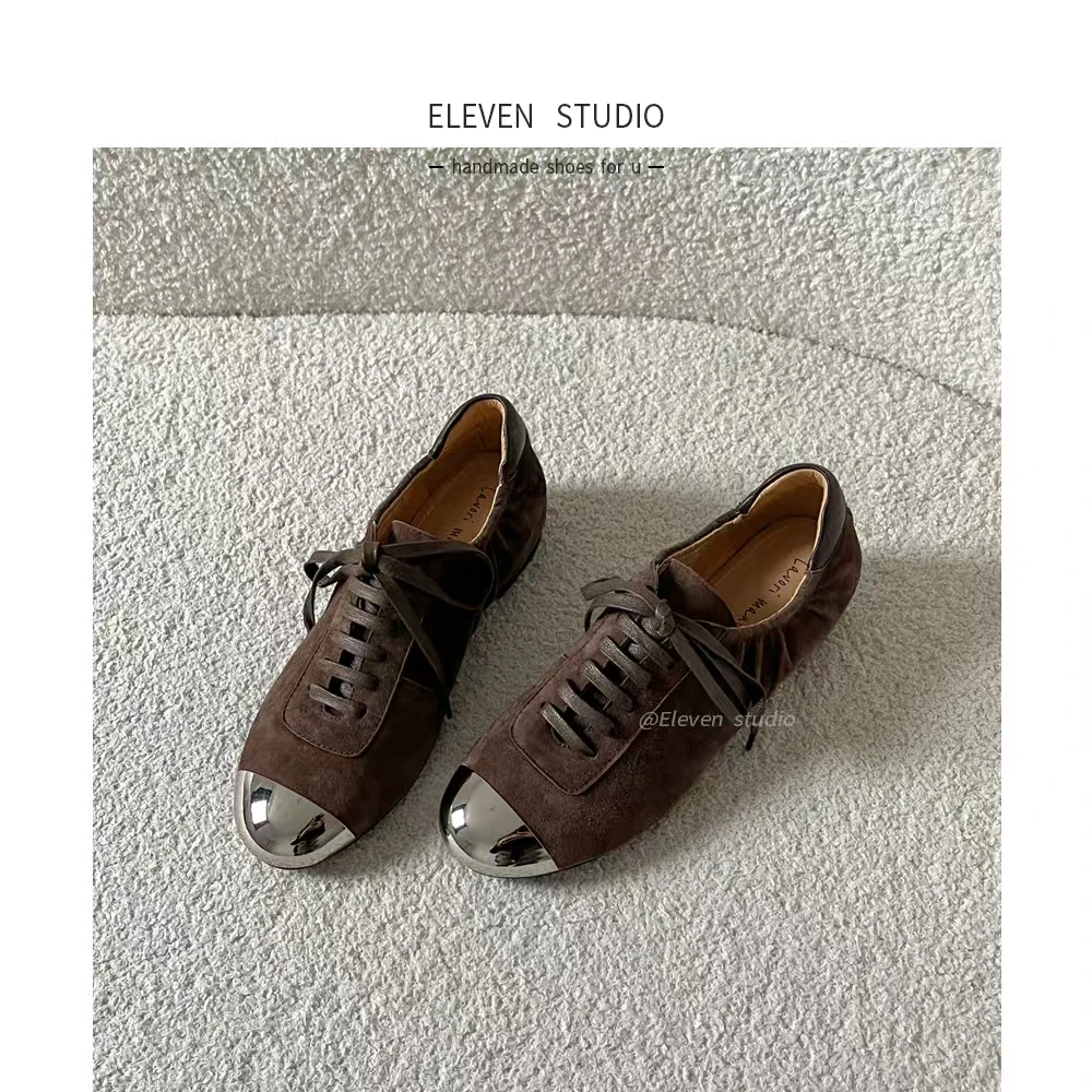 【Eleven‘shoes】4CM 羊皮版~金属圆头德训鞋小众设计休闲鞋/日推