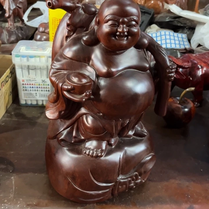 花梨木类用****9缅花弥勒摆件