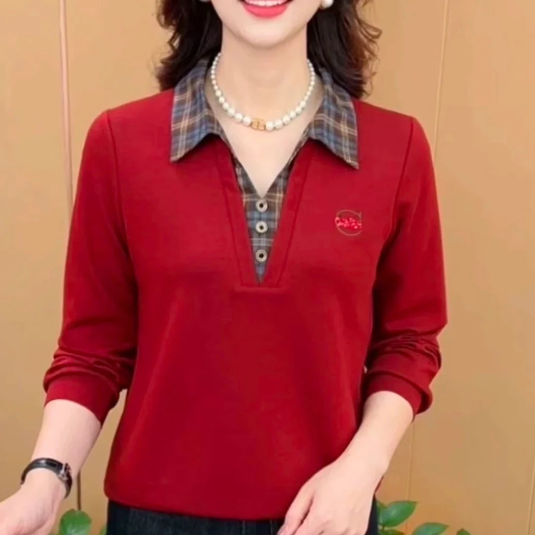 【清货价】秋季假两件网红长袖拼接常规打底衫显瘦休闲风T恤宽松型