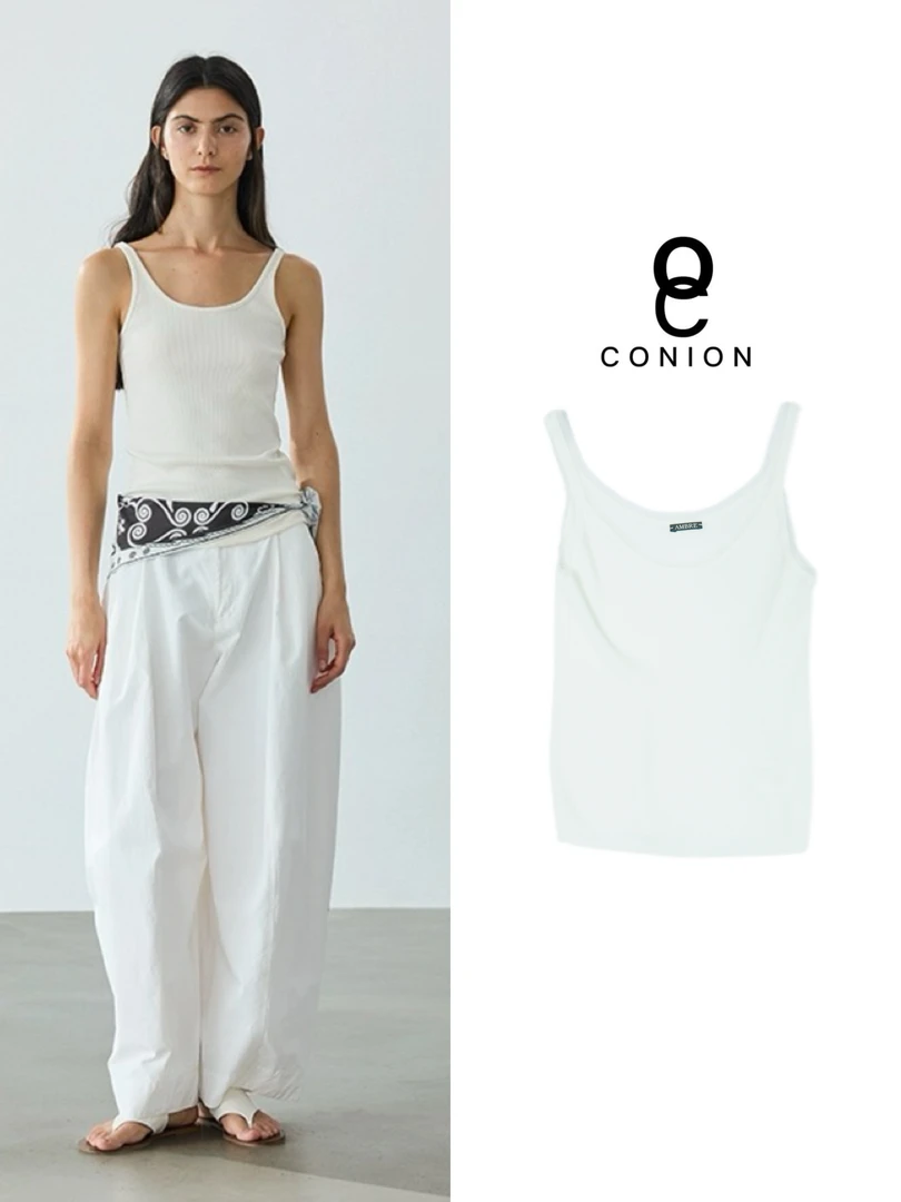 CONION//【若隐】基础款纯色针织修身U型领吊带无袖T恤上衣