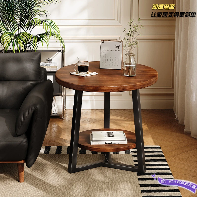 新中式圆形边几茶几客厅家用小户型沙发边几阳台小桌子茶桌床头柜