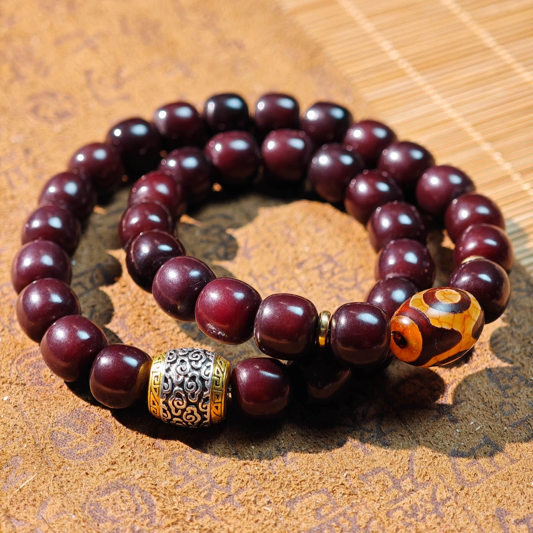 【吉祥礼】风化老料菩提糖心料双圈手串