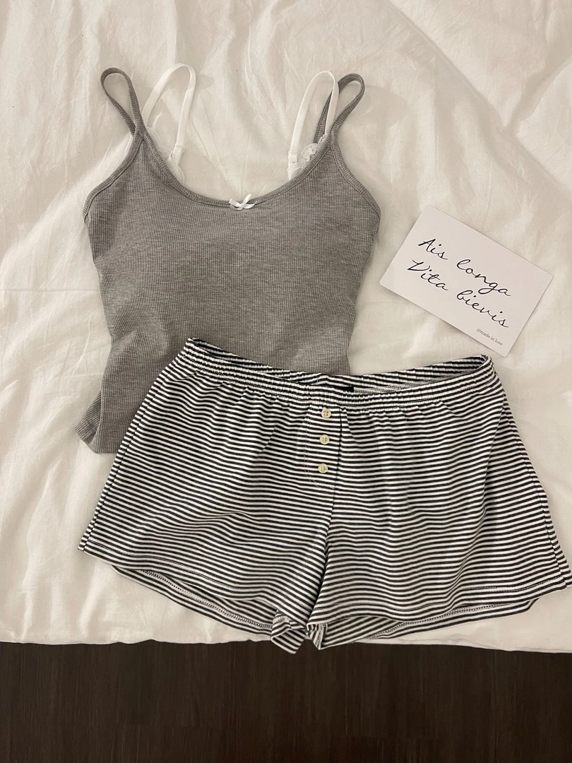 【DMXJ大梦想家】甜美可爱学生睡衣女装夏季新款条纹短裤家居服套装