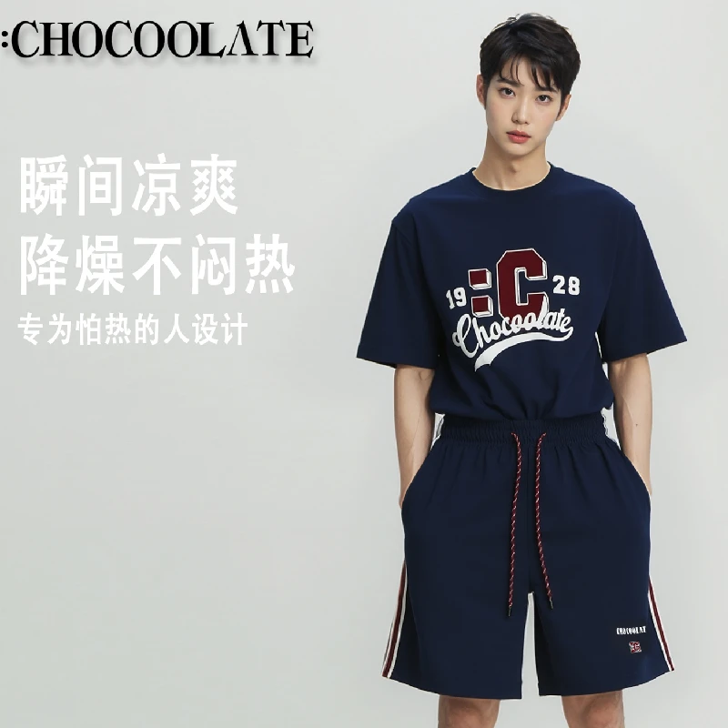 it:CHOCOOLATE《凉皮冰感》轻奢痞帅男士情侣短袖T恤+撞色边短裤