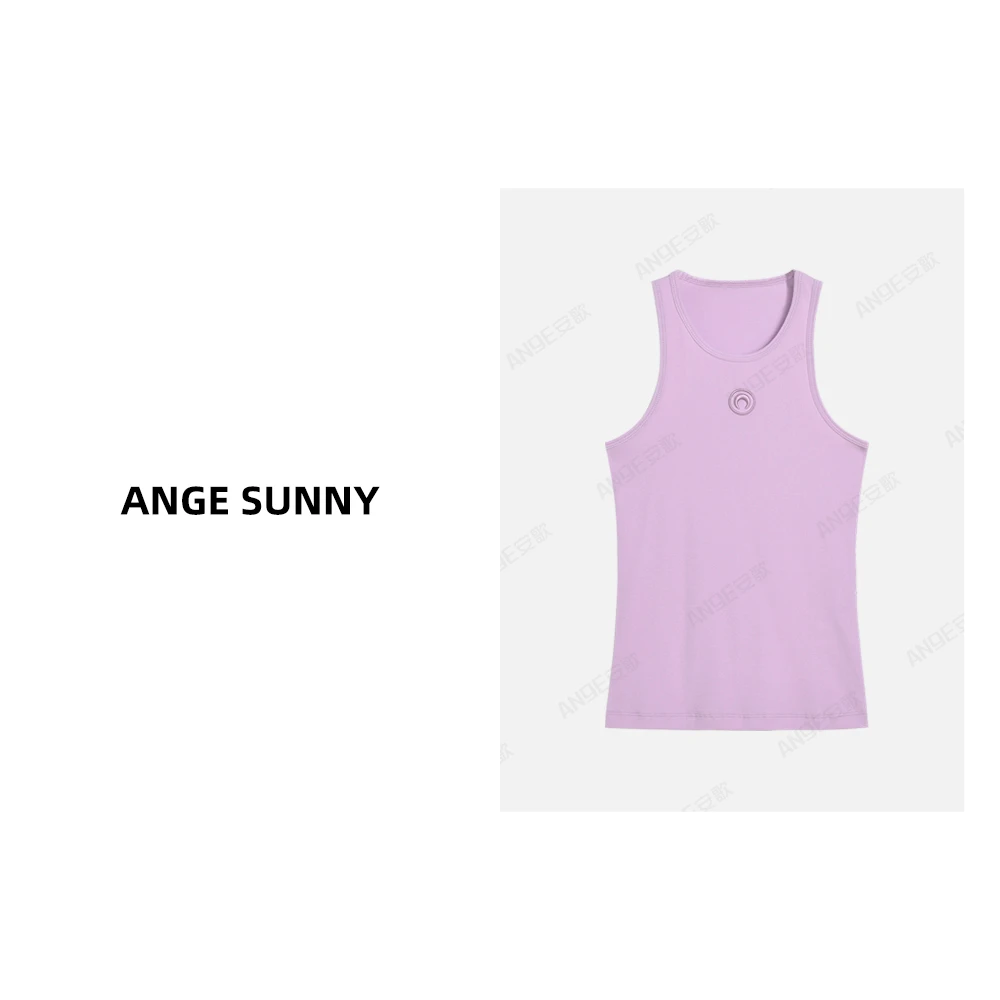 ANGE SUNNY【小月亮紫色背心】刺绣徽标针织简约舒适无袖上衣