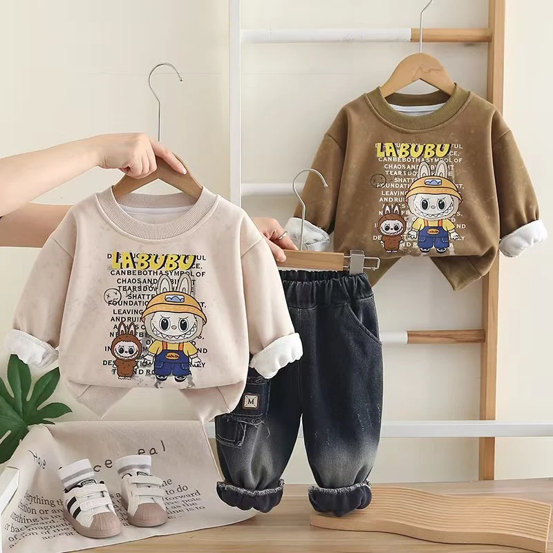 男童冬季加厚套装2025新款洋气儿童拉布卫衣女童秋冬季加绒两件套