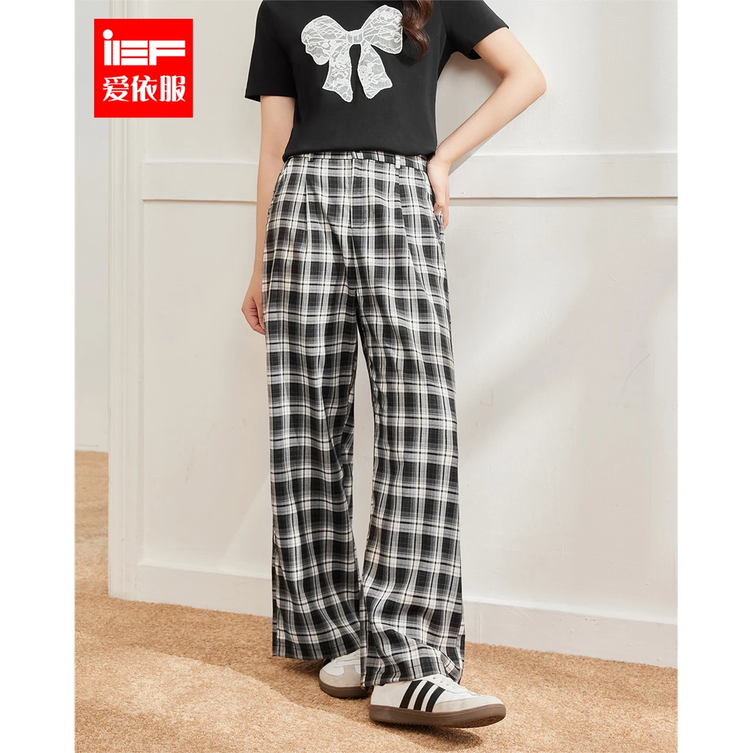 IEF/爱依服2025夏季新款大码女装高腰设计感显瘦阔腿裤流光风