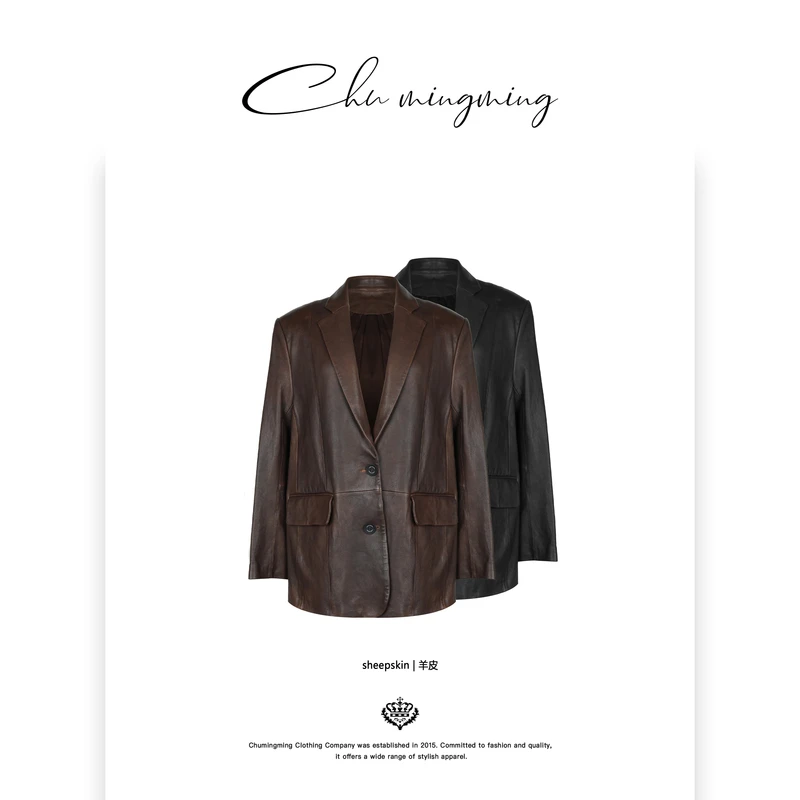 【CHU/2025SSNEW】原创设计红棕阔版皮外套TT16037
