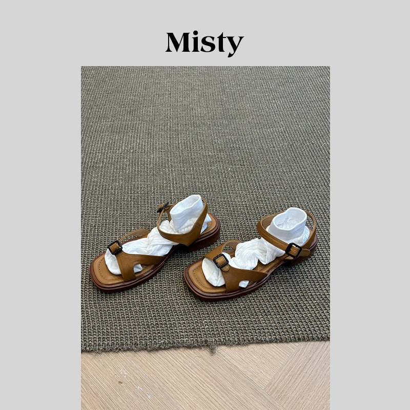 Misty 雾屿女鞋|34-40|2.5cm|2025新款爆款中空真皮粗跟百搭凉鞋