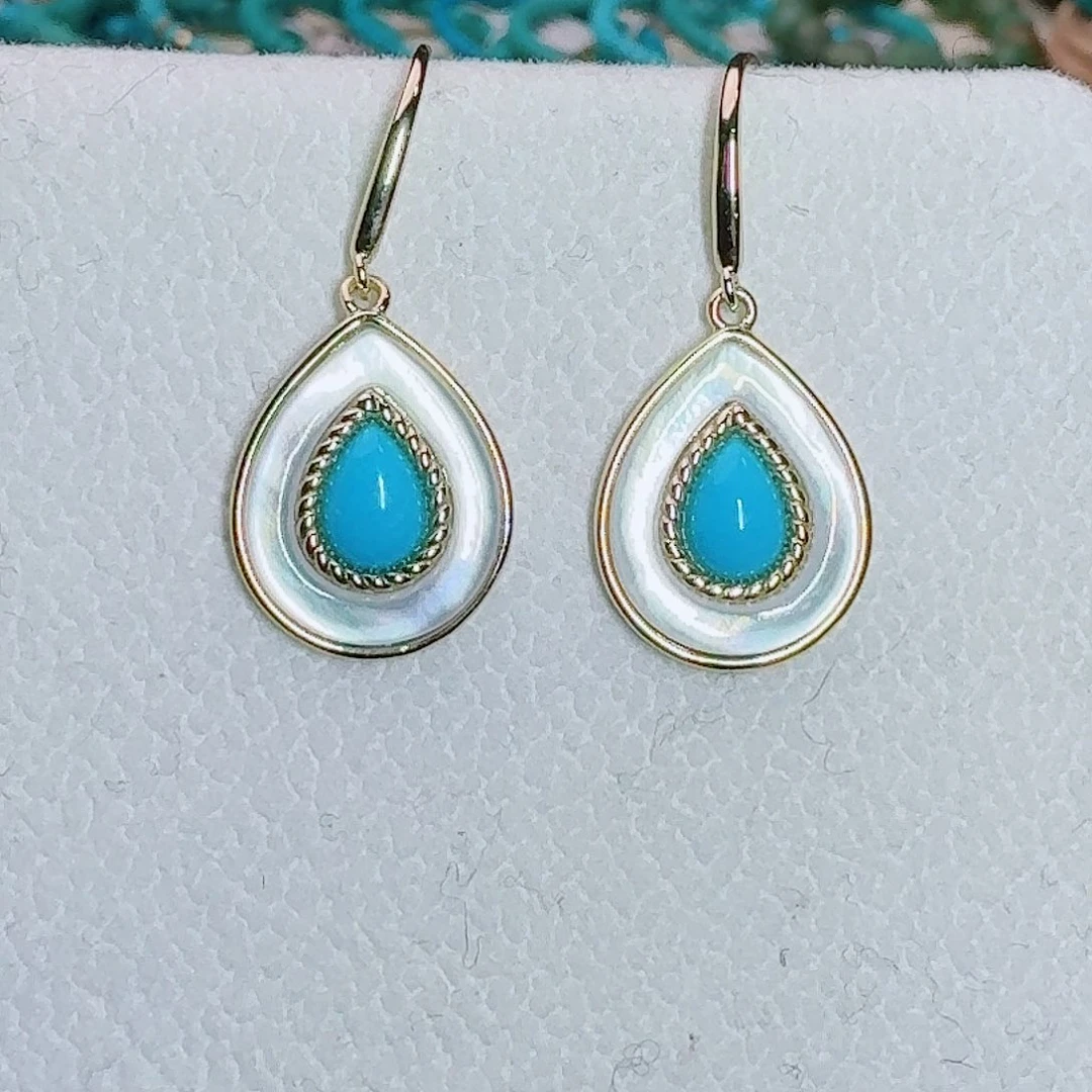 绿松石未镶嵌珠宝奇石大气耳环