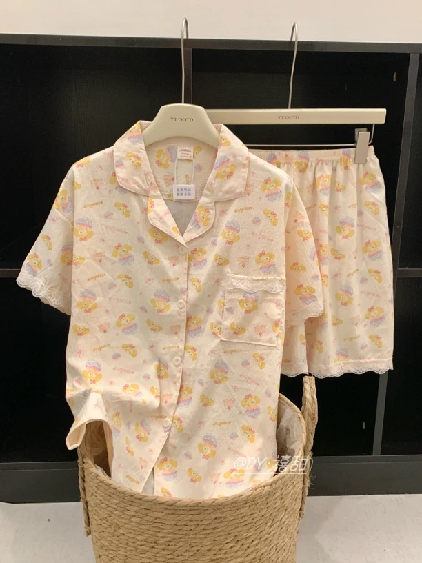 【蛋糕饼饼】日系甜美少女蕾丝学生党夏季短袖透气休闲家居服套装