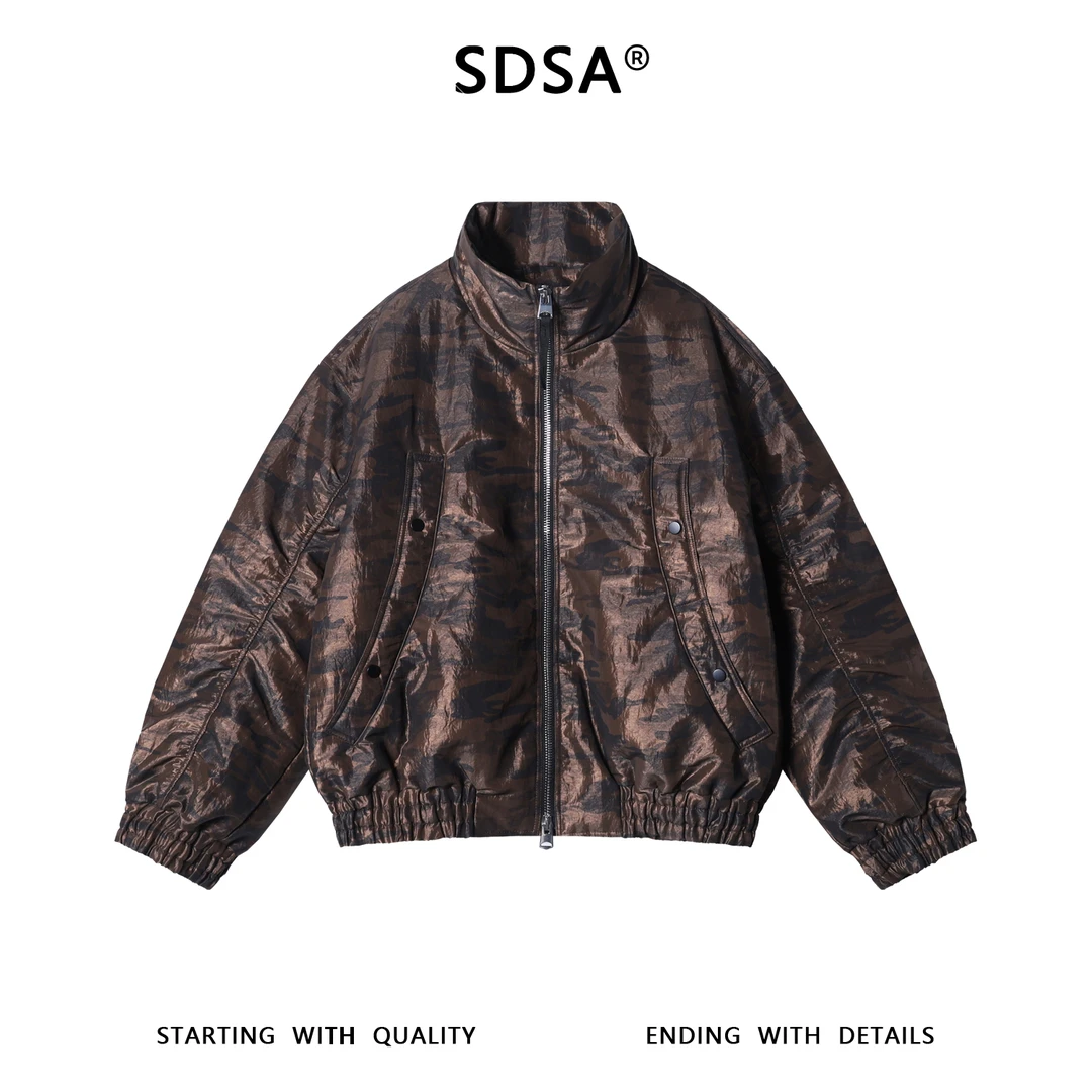 SDSA男士秋冬新款痞帅男装复古撞色拉链立领鹅绒羽绒服外套休闲