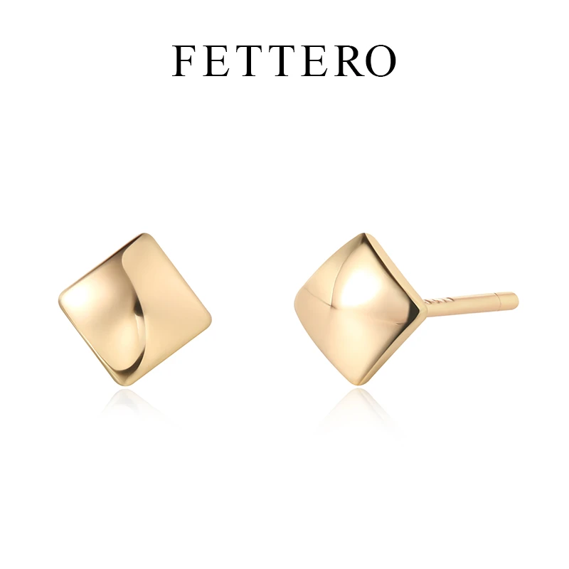 fettero 铜合金耳饰 【金色弧面正方形耳钉】气质百搭小众简约