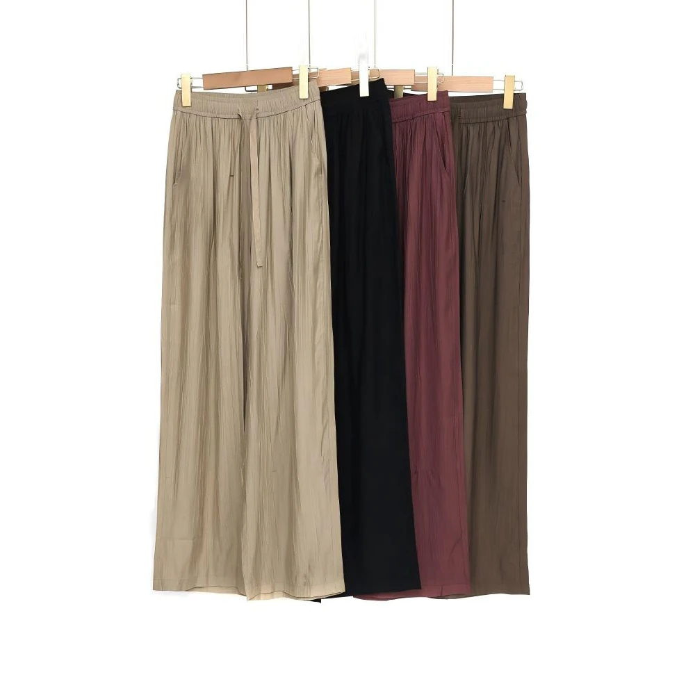 门店29&9！冰岛休闲裤」肌理感皱褶轻薄垂感直筒阔腿裤女 C23931