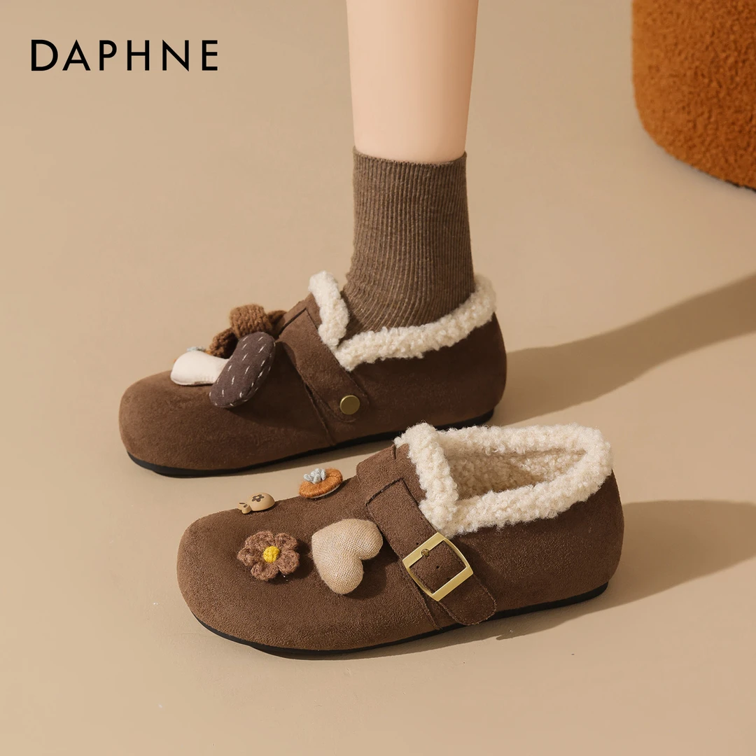 达芙妮加绒勃肯鞋子女2025新款冬季厚底一脚蹬小土豆毛毛绒棉鞋爆