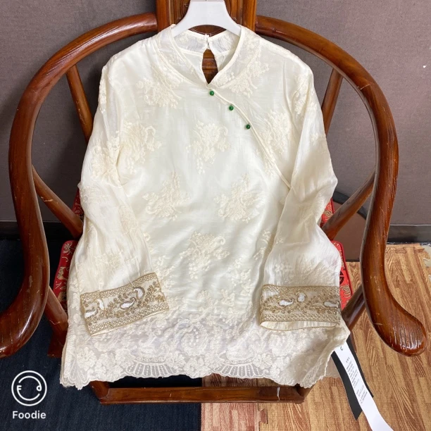 三姐家新中式蕾丝软绣旗袍领上衣