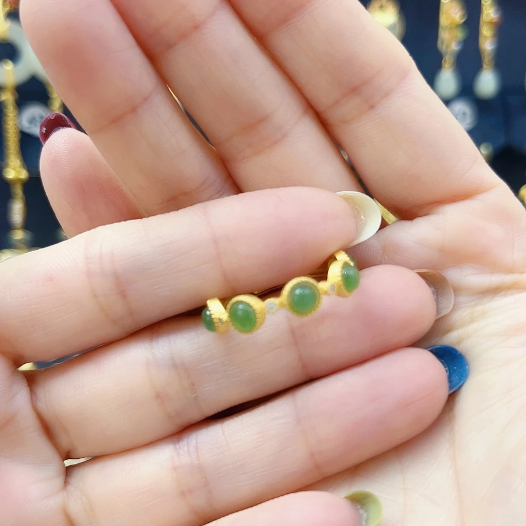 和田玉银S925镀金镶嵌戒指