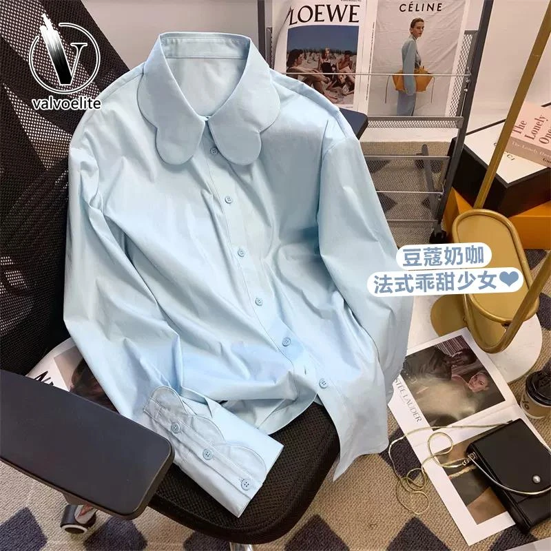 VALVOELITE法式娃娃领衬衫女春季款减龄衬衣洋气法式别致漂亮小衫