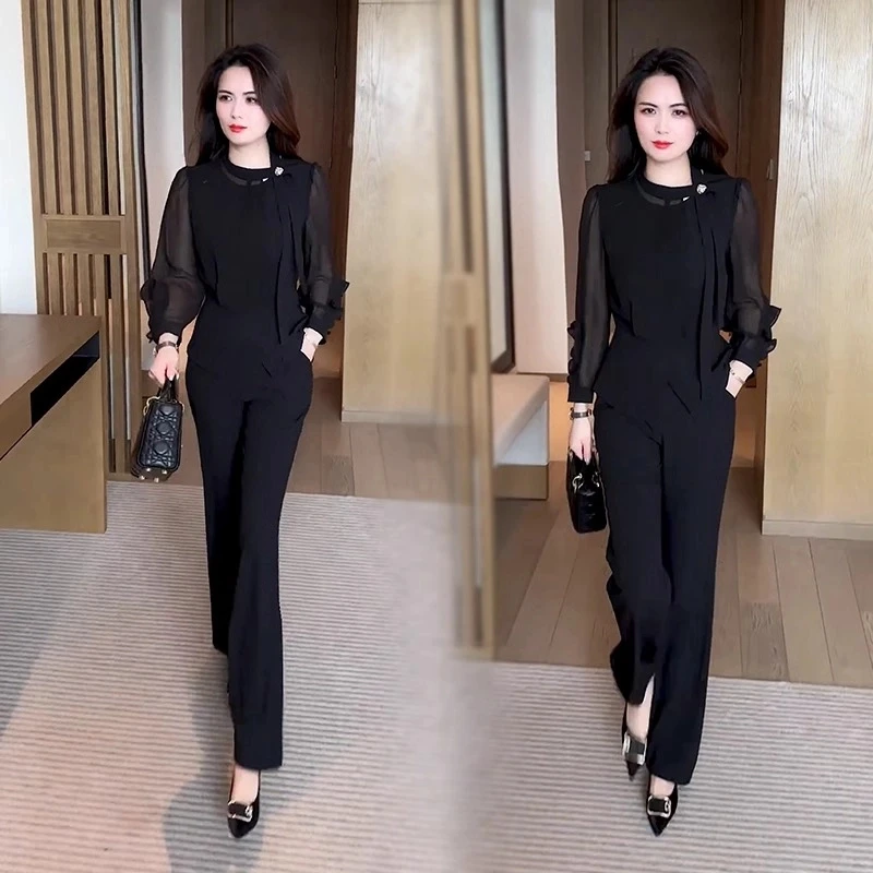 高端时髦时尚洋气减龄职业气质雪纺两件套装女2025超火春装一整套