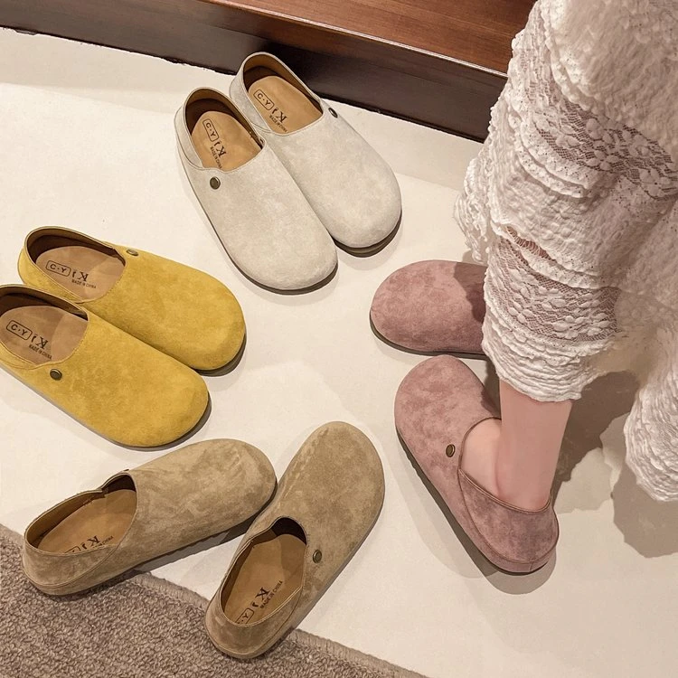 【K瑜伽】复古风乐福豆豆鞋女2025春季新款磨砂平底两穿休闲懒人鞋