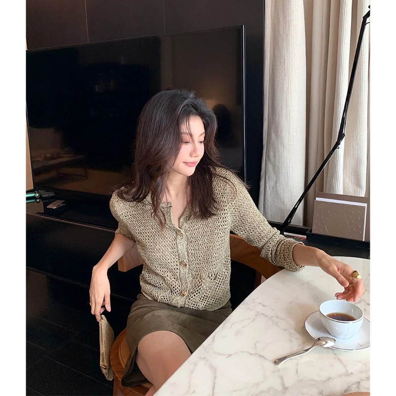 【ALONE SAVOR】龍喜儿秘境 温柔小香风镂空棉编织针织开衫J689