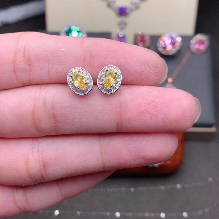 彩色蓝宝石耳饰银S925镶嵌