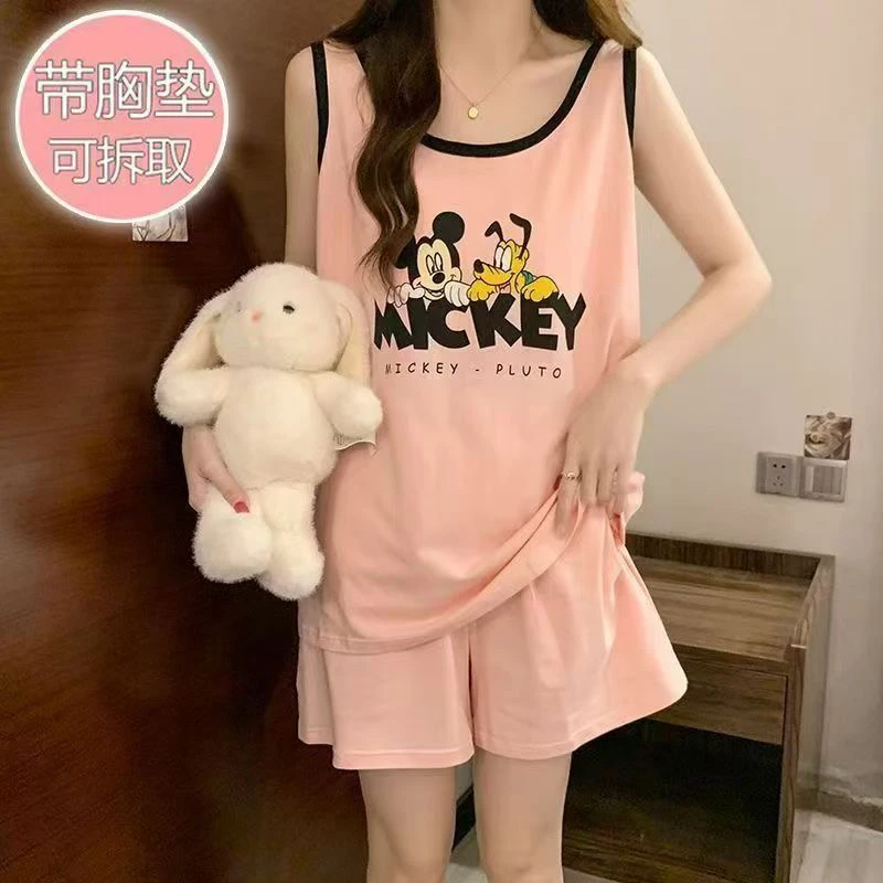 带胸垫云朵棉女夏季吊带背心短裤睡衣可爱风可外穿家居服休闲少女