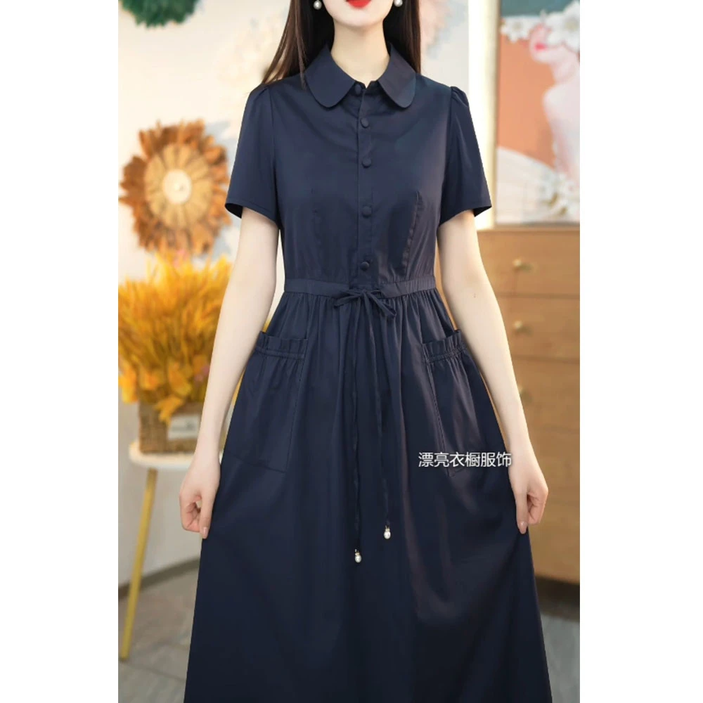 [PLYC藏蓝]夏季新品连衣裙气质显瘦修身女装时尚打底收腰洋气