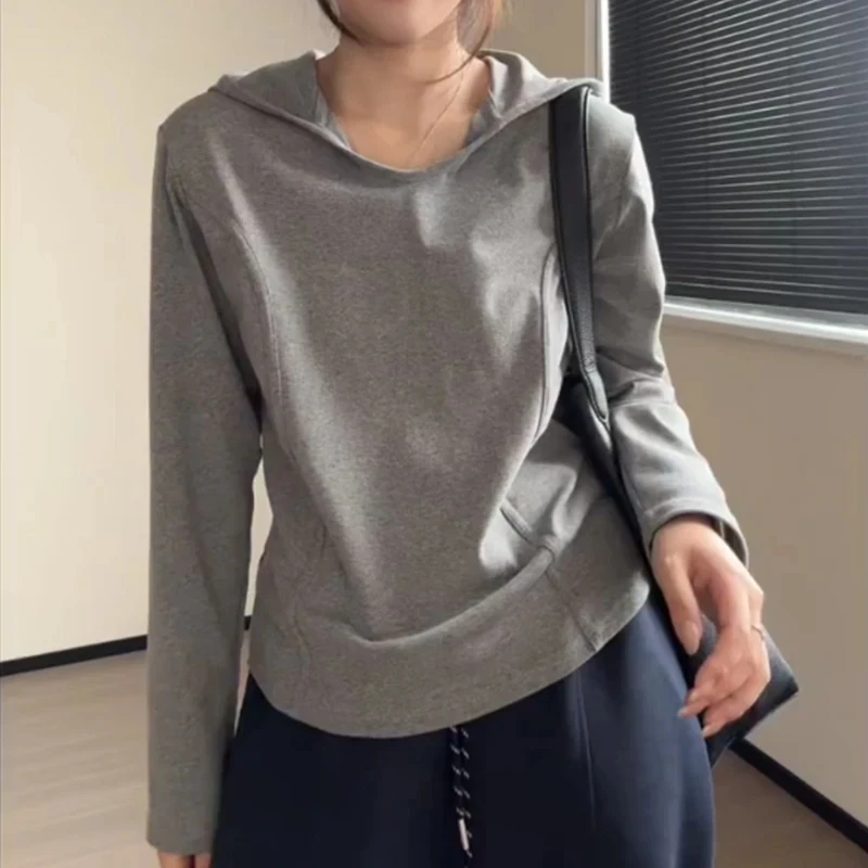 春秋新款灰色卫衣连帽时尚休闲百搭长袖打底宽松显瘦大码上衣T恤