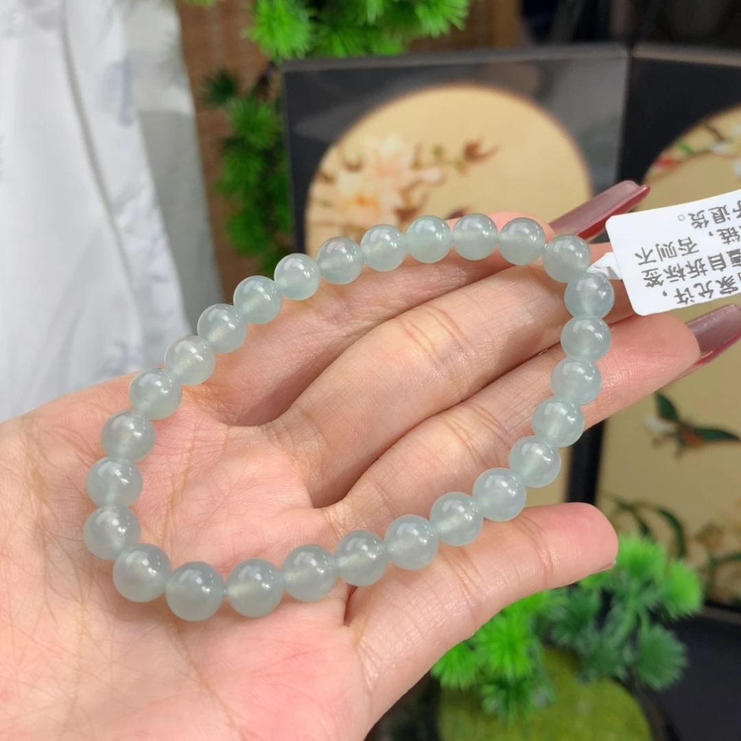 翡翠手链未镶嵌卡6.6冰胶蓝手串