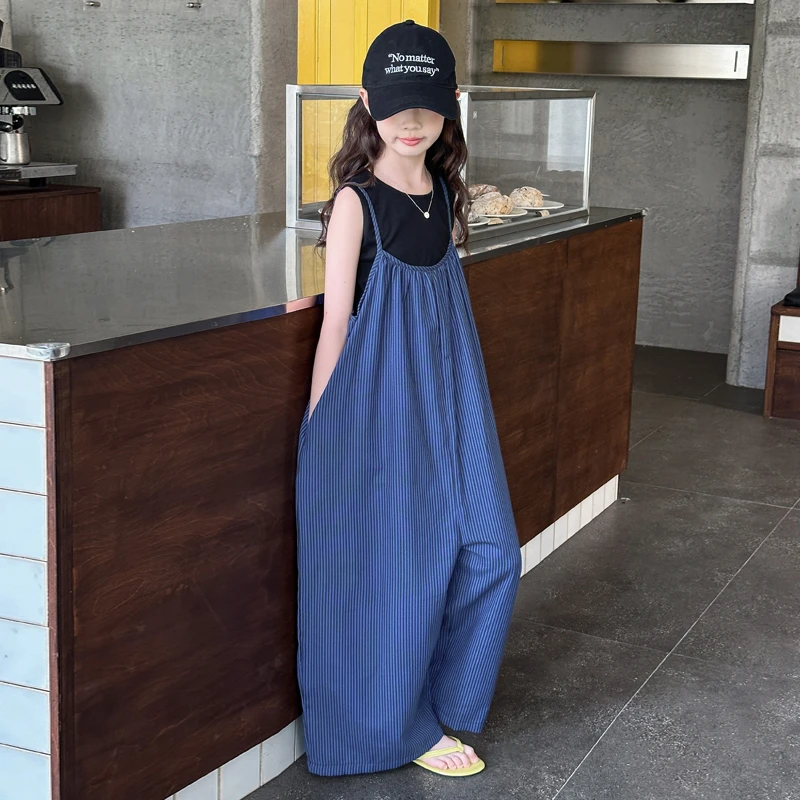 女童夏季套装2025新款洋气中大童高级感时髦背带阔腿裤套装潮科学