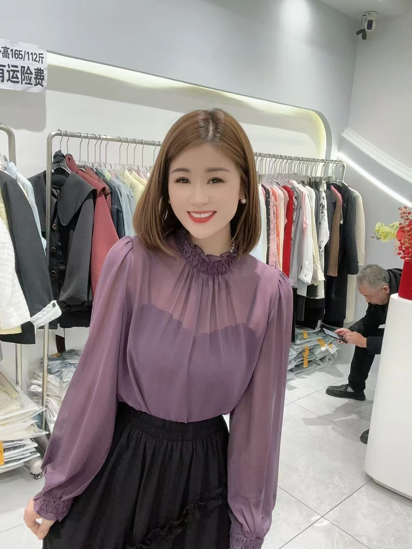 雪琴小屋洋气花边雪纺衬衣