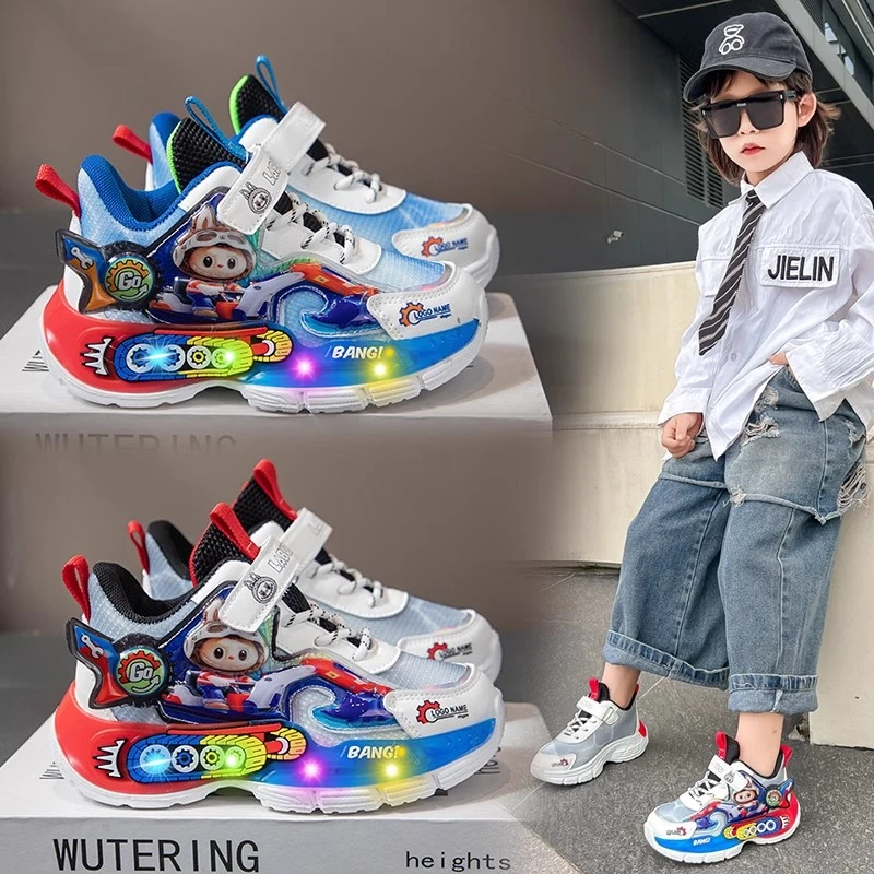 ABC男童运动鞋2025春秋季儿童鞋亮灯软底休闲鞋中大童防滑老爹鞋