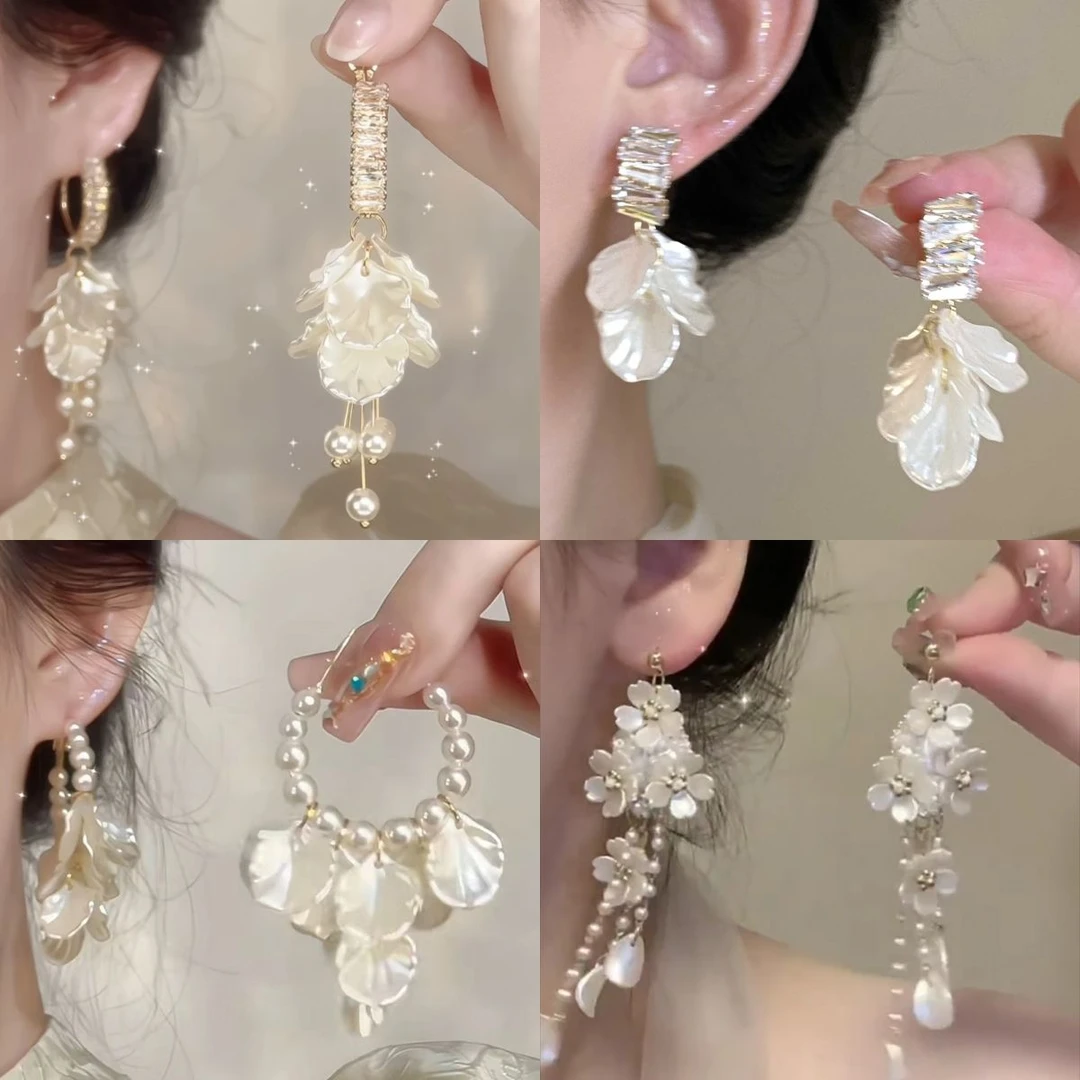 合金耳饰 花朵流苏耳环韩系甜美高级感小众设计简约时尚个性耳饰