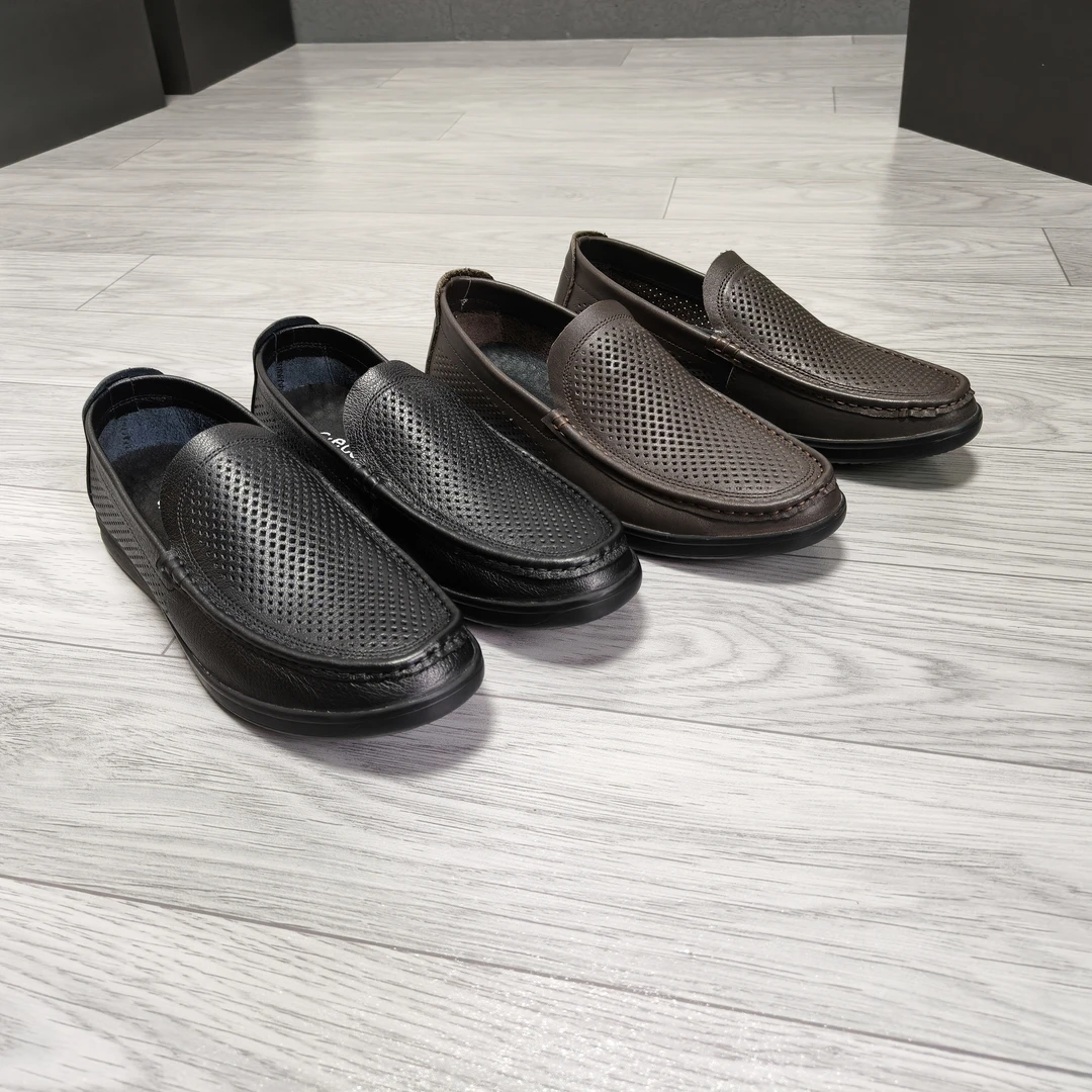 男士黑色豆豆鞋休闲软底透气夏季镂空商务套脚一脚蹬
