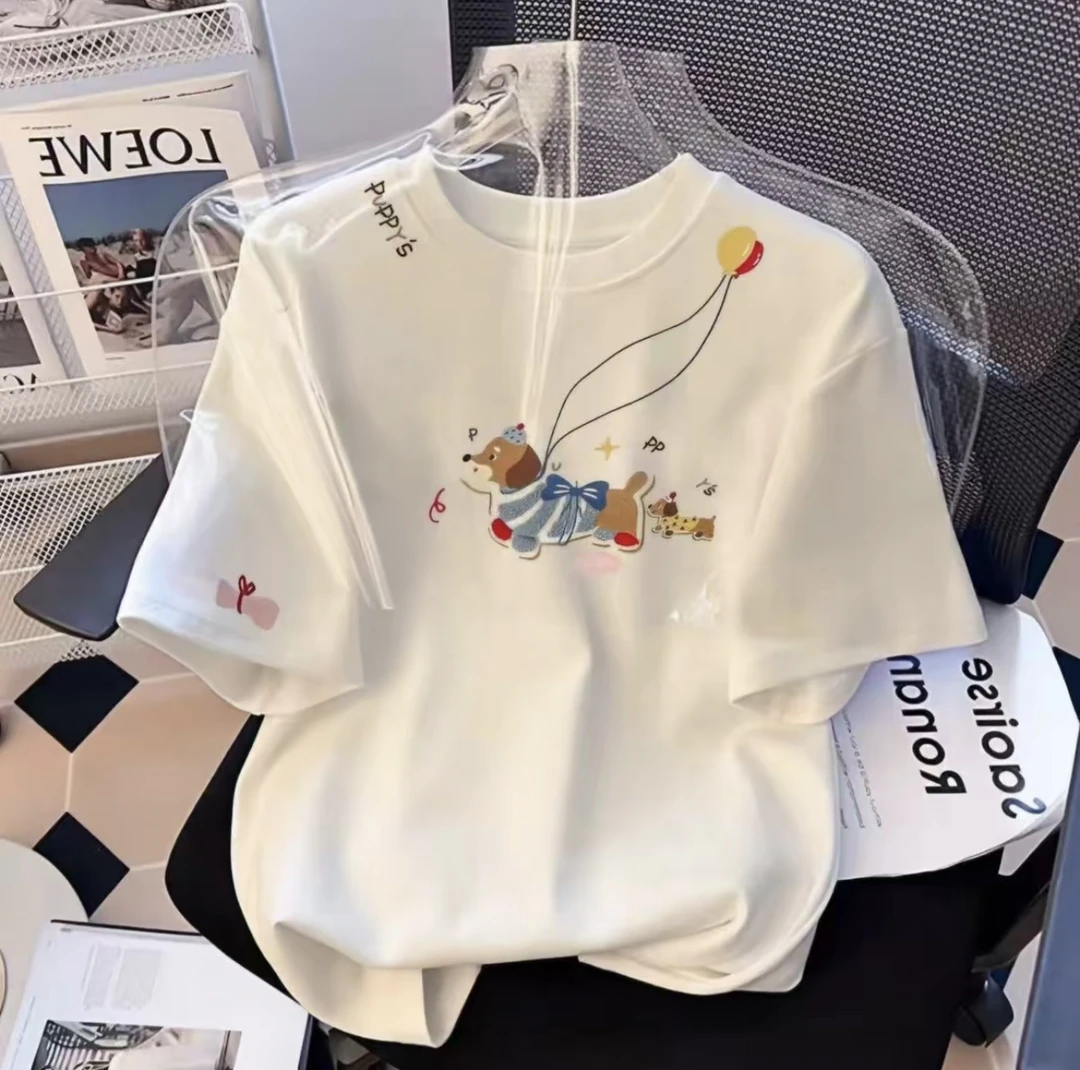 现货100棉女童短袖t恤纯棉夏装2025新款洋气儿童卡通甜美宽松上衣