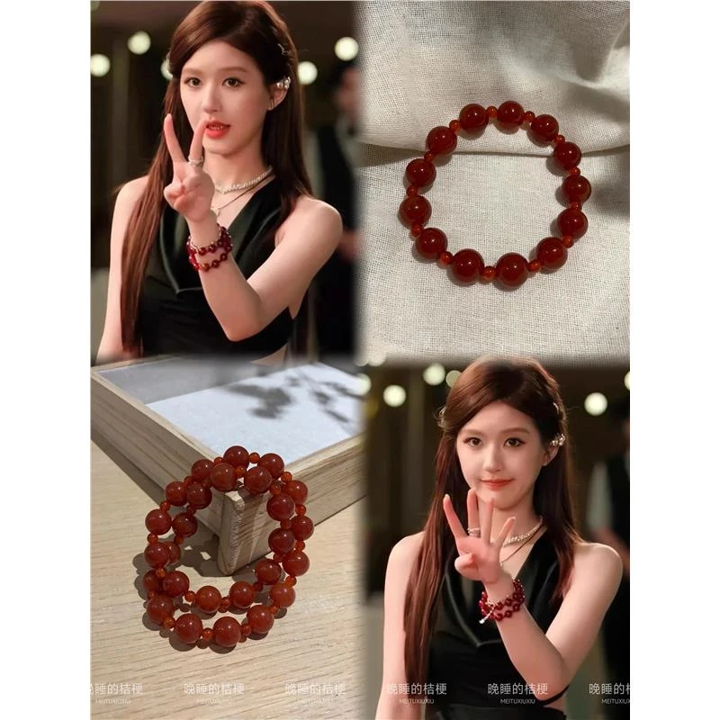 合金手链 晚睡的桔梗「朱红潋」赵露丝同款天然红手串复古红豆手饰