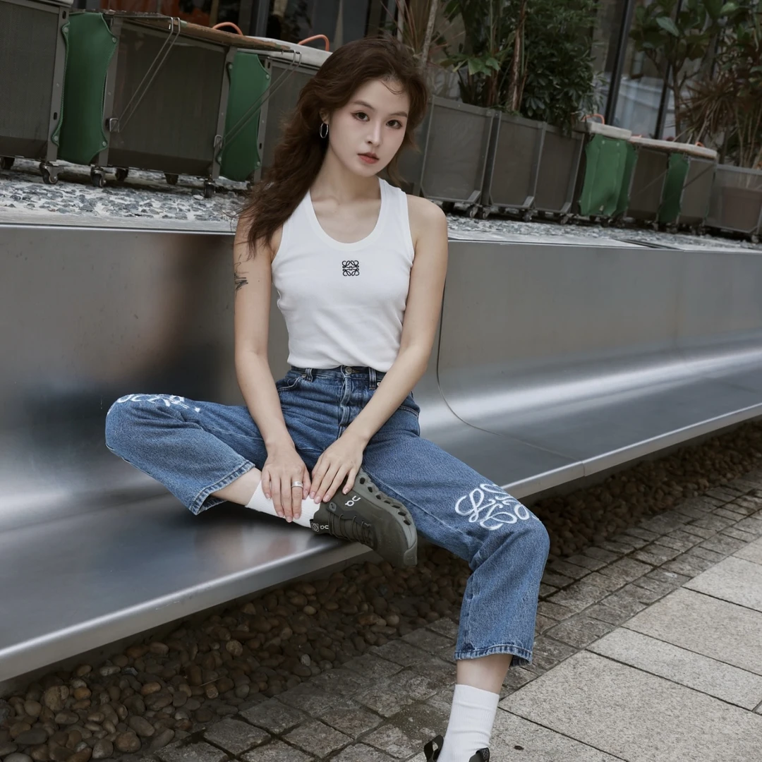 99新 LOEWE/罗意威 bk152 logo刺绣无袖背心 xs码