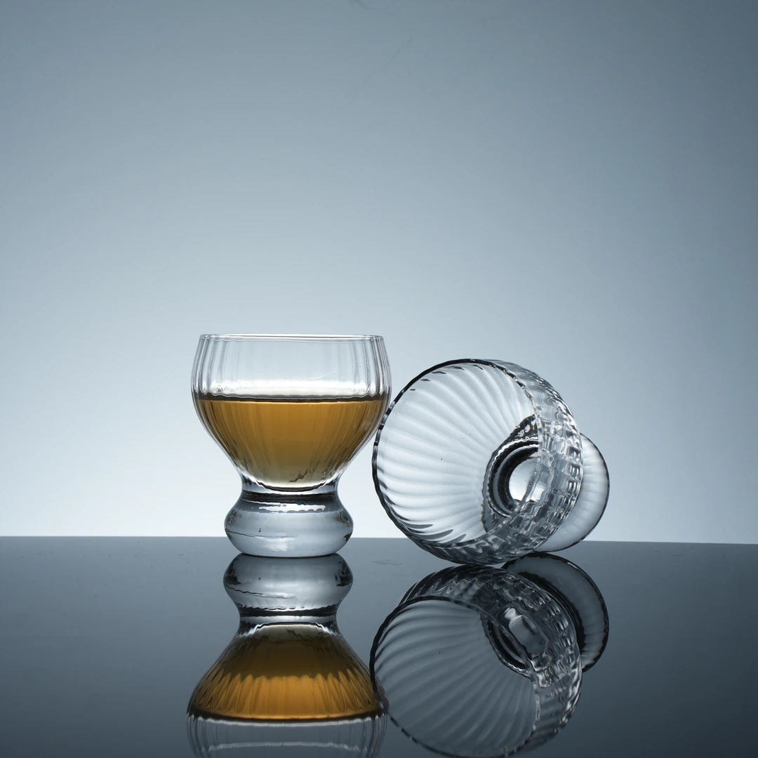 璃湾·明珠 | 两支装无铅水晶玻璃竖纹小高脚品茗杯 小酒杯hf