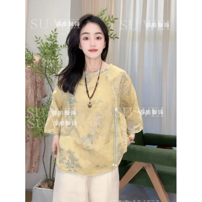 【烟雨亭台茶服】1739宽松夏季民族风成人刺绣印花休闲时尚重工刺绣