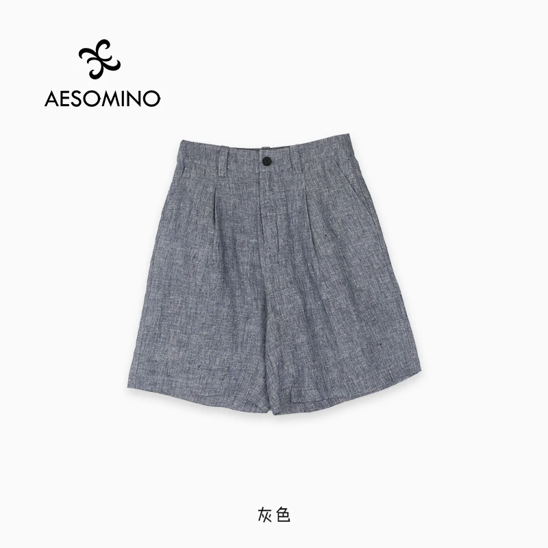 肌理感亚麻高腰短裤女夏季薄款休闲裤子宽松a字阔腿裤Y682B1931