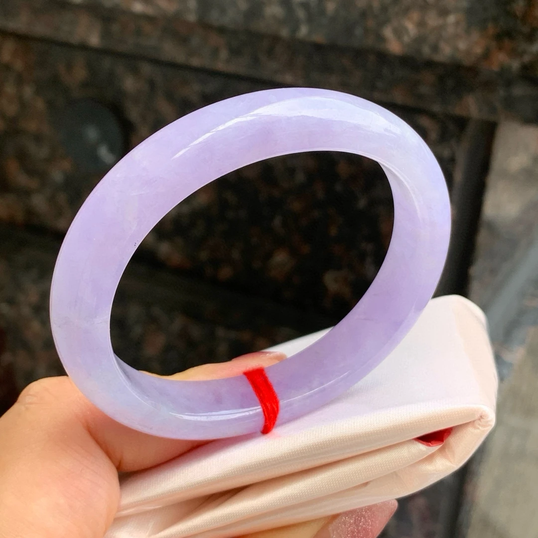 A货紫罗兰天然翡翠手镯冰紫55圈口贵妃满紫