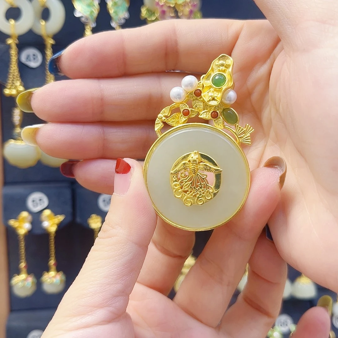 和田玉银S925镀金镶嵌颈饰