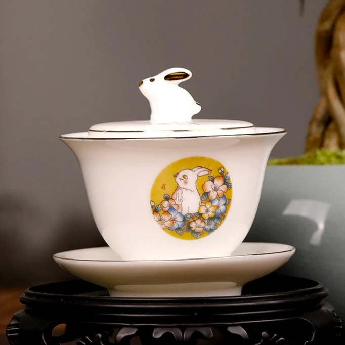 【闪购链接】C399-百孔兔子描金盖碗