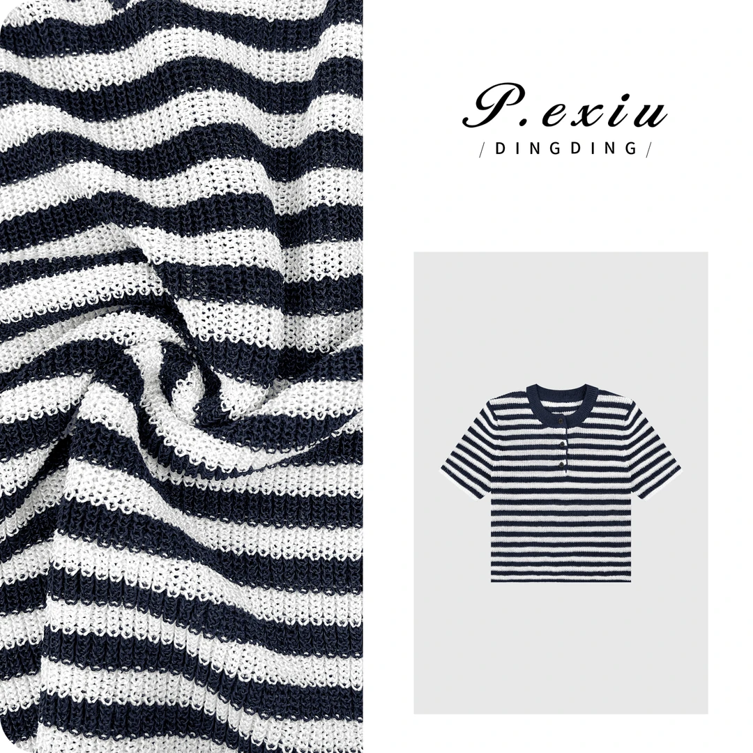 和纸纱人丝半开襟条纹透气干爽针织短袖ZZ0883