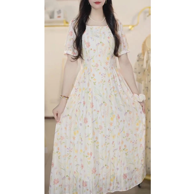 L5428法式碎花连衣裙女夏季2025新小个子收腰减龄气质高级感裙子