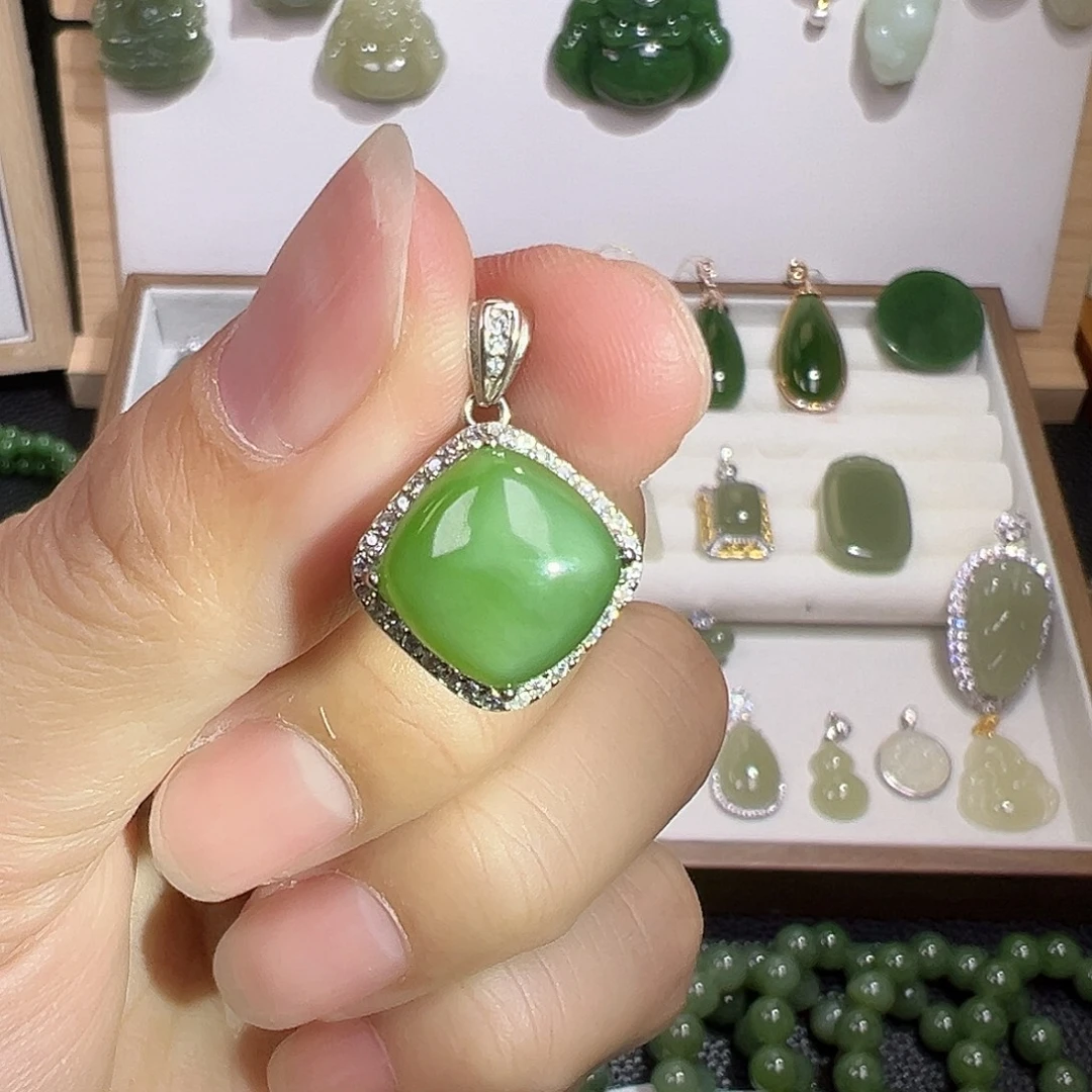 和田玉（碧玉）银S925镶嵌颈饰