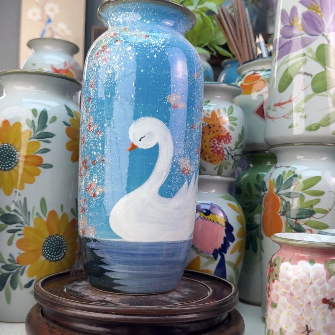 景德镇陶瓷手绘花瓶无孔