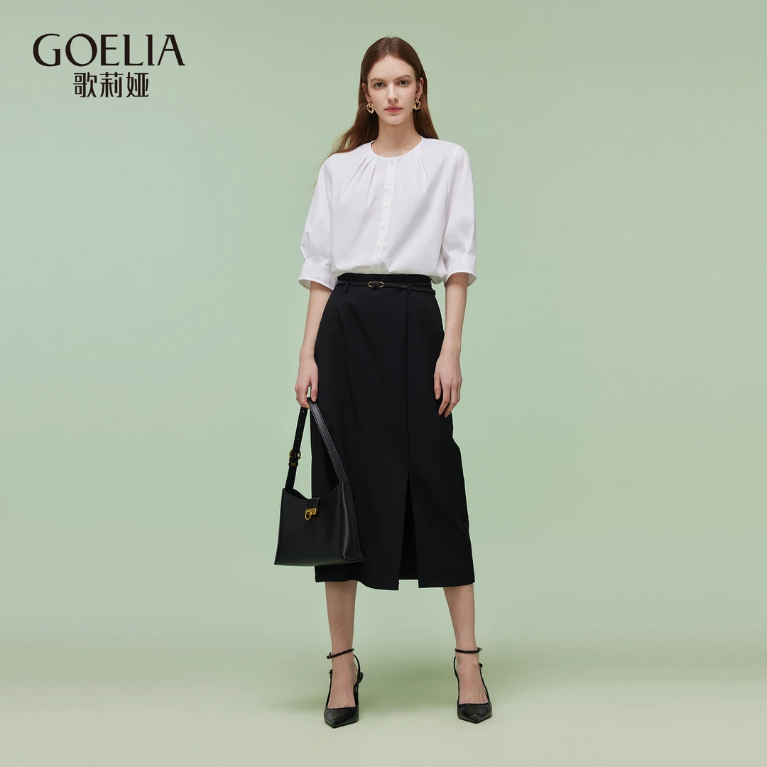 【商场同款】歌莉娅捏褶衬衫套装上衣+半裙+腰带小众出游服装女穿搭