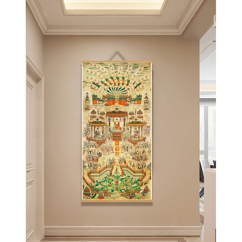 【128极乐世界】60x120cm现代简约挂轴装饰画办公室家居装饰画